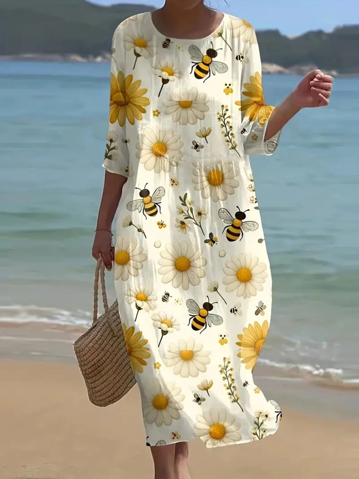 Women Floral Crew Neck Short Sleeve Comfy Casual Maxi Dress