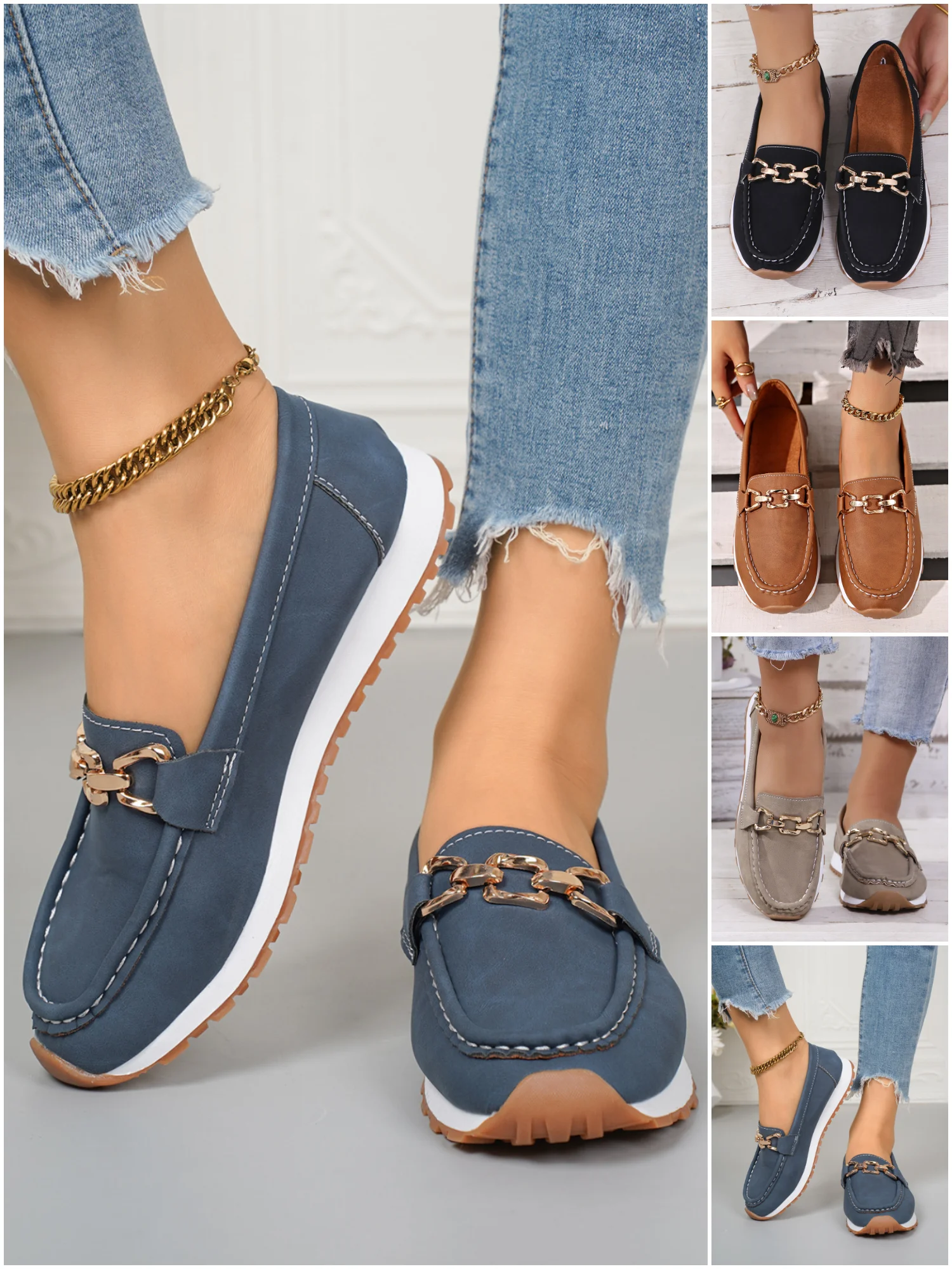 Casual Plain Slip On Low Heel Loafers