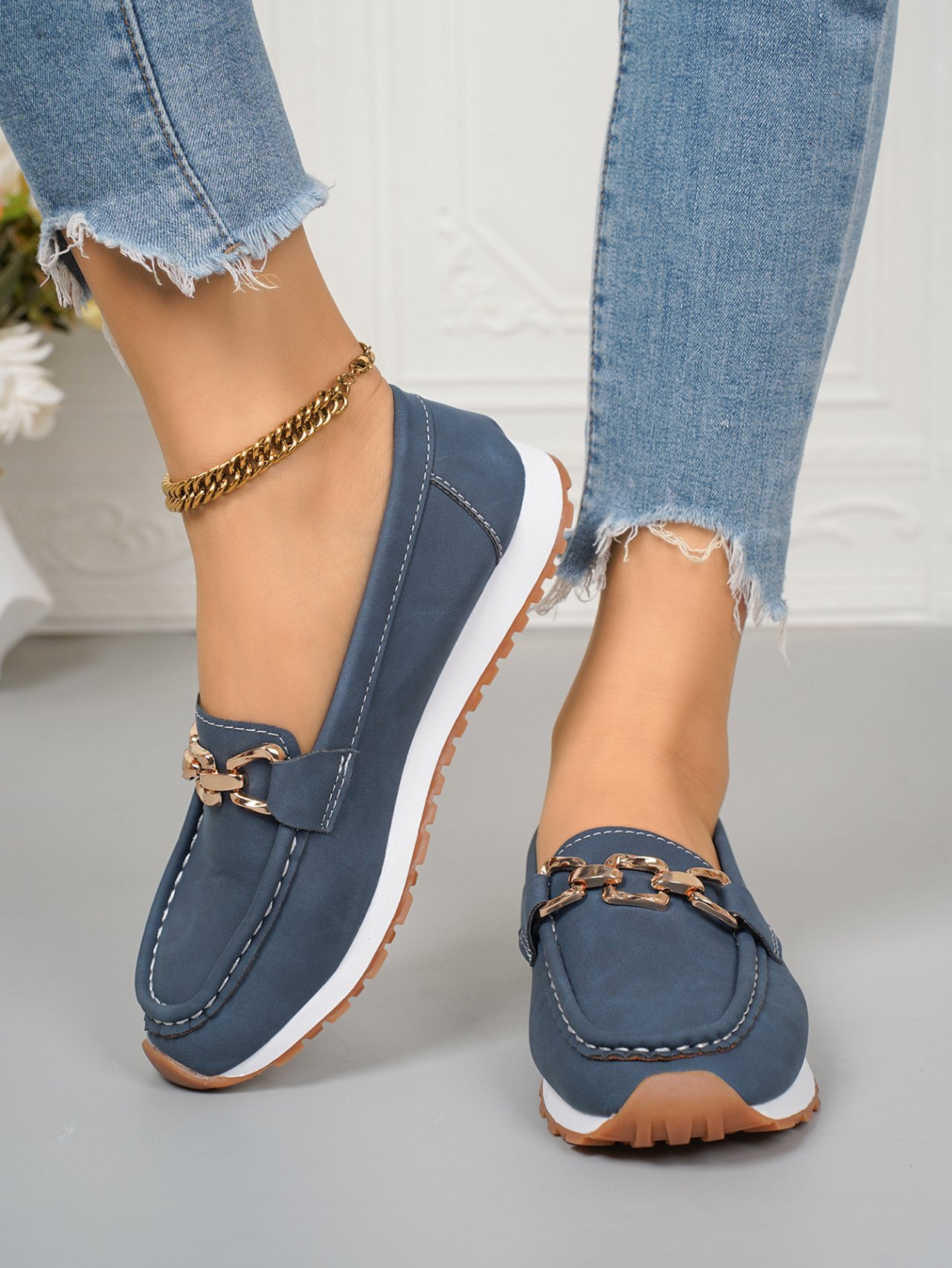 Casual Plain Slip On Low Heel Loafers