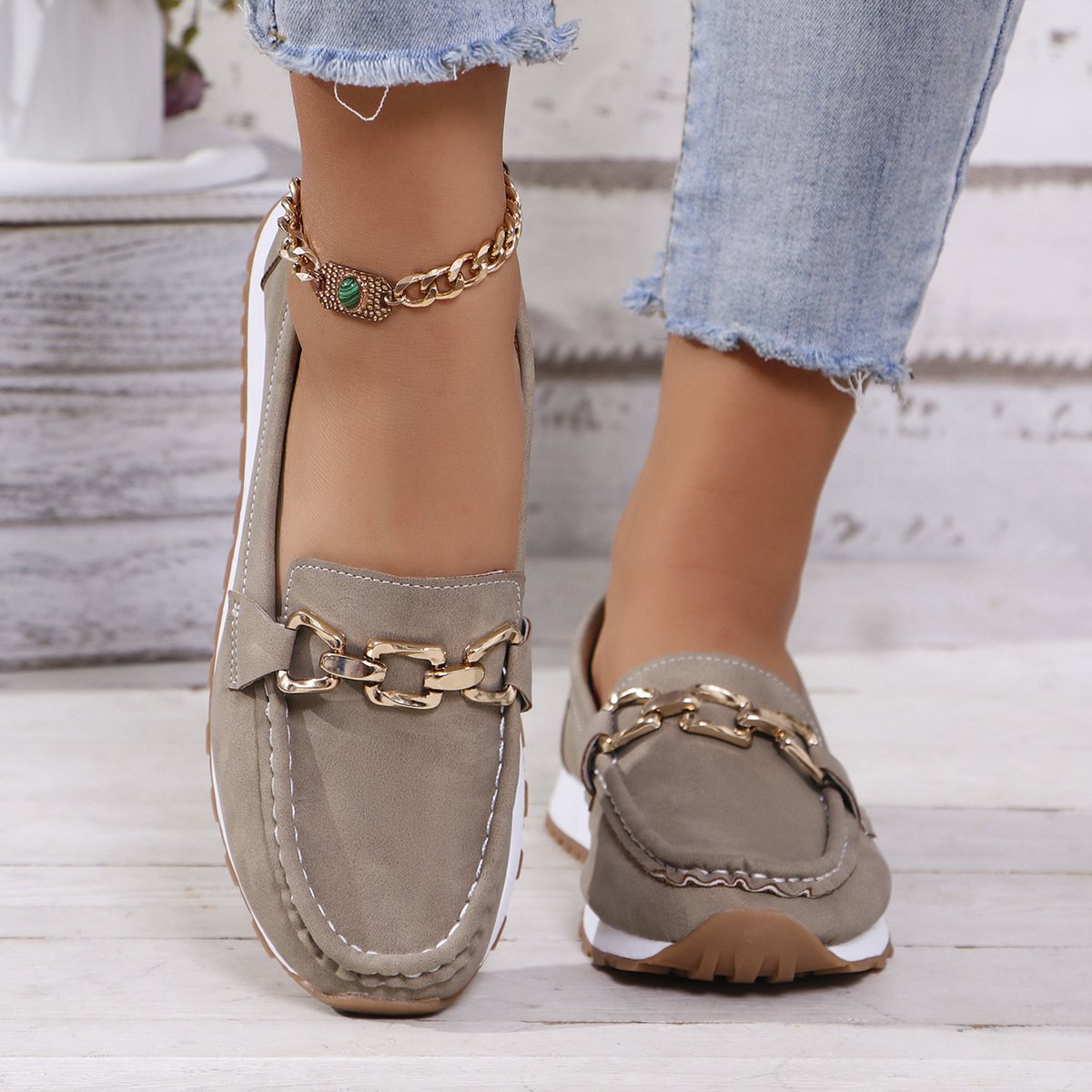Casual Plain Slip On Low Heel Loafers