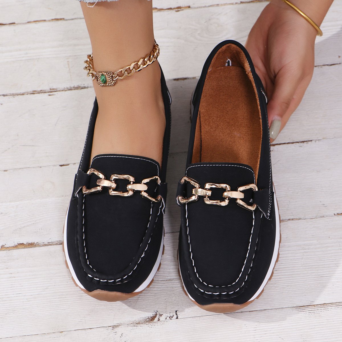 Casual Plain Slip On Low Heel Loafers