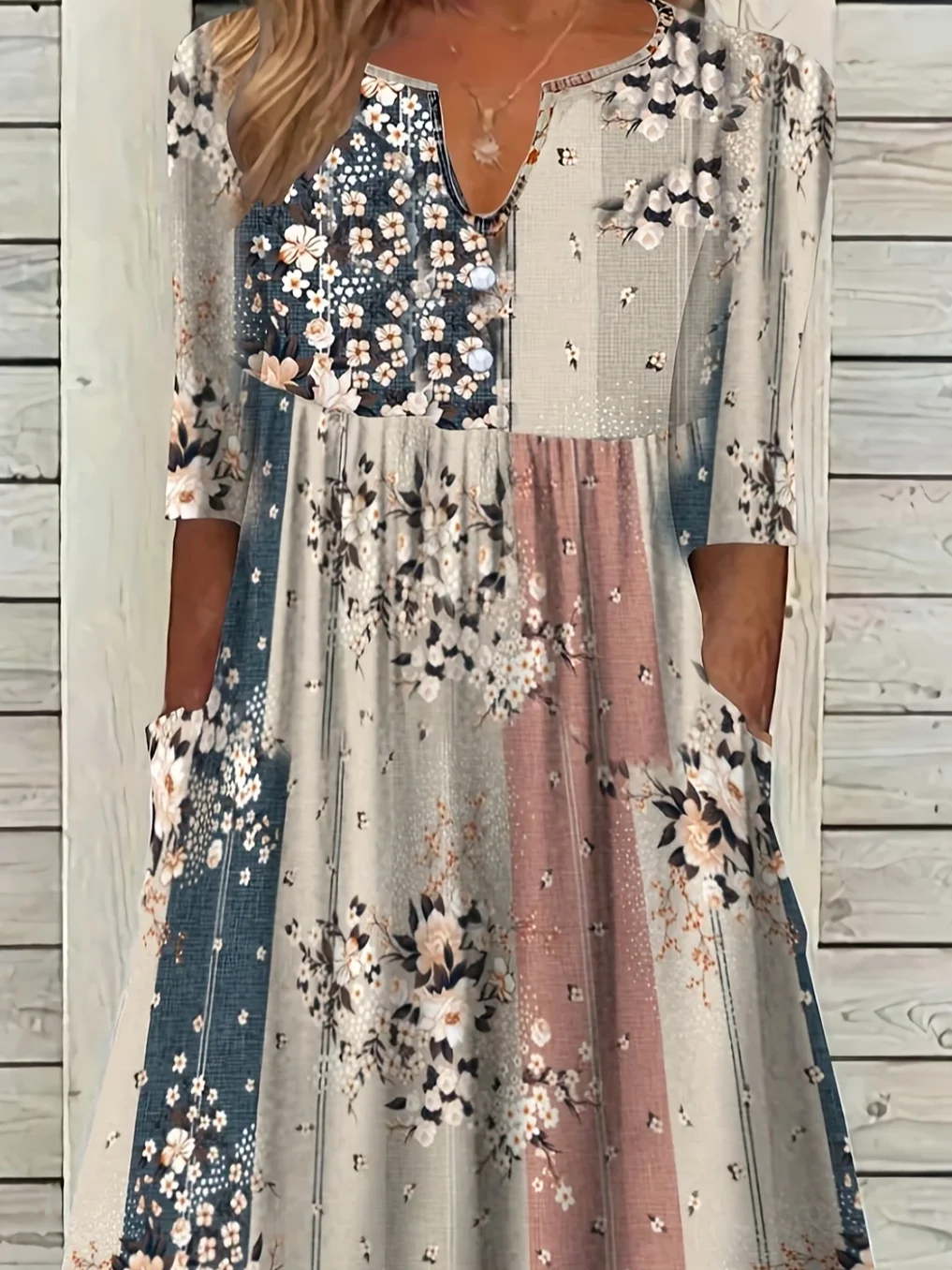 Women Floral Summer Printing Dress V Neck Short Sleeve Fit & Flare Dress H-Line Dress