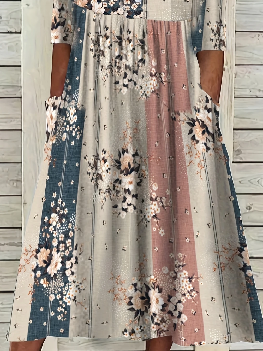 Women Floral Summer Printing Dress V Neck Short Sleeve Fit & Flare Dress H-Line Dress