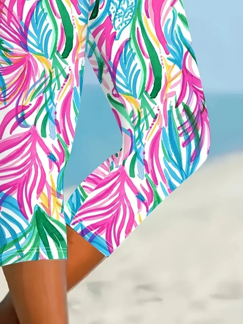 Casual Floral Capris Elastic Waist Printing Pant