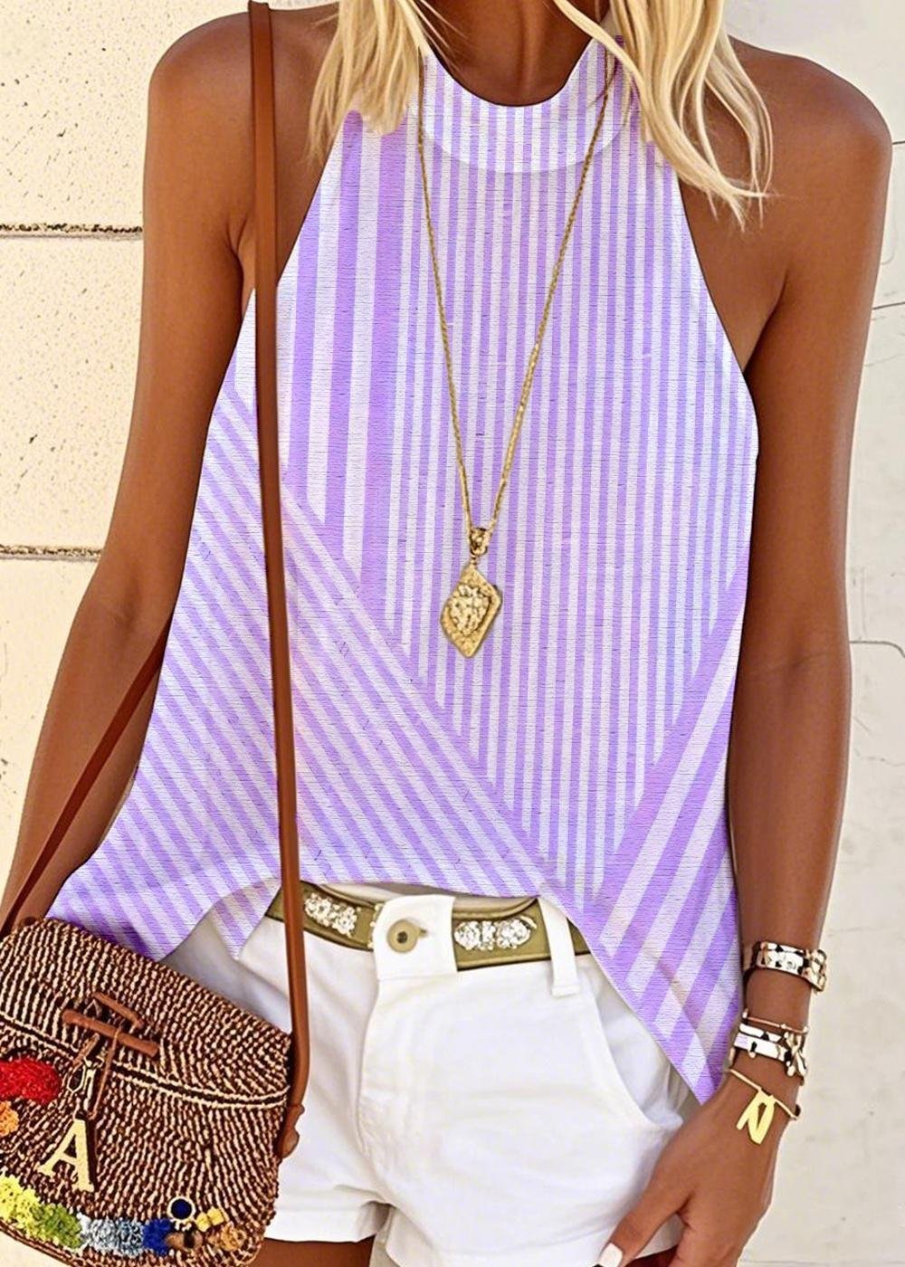 Vintage Striped Halter Sleeveless T-shirt