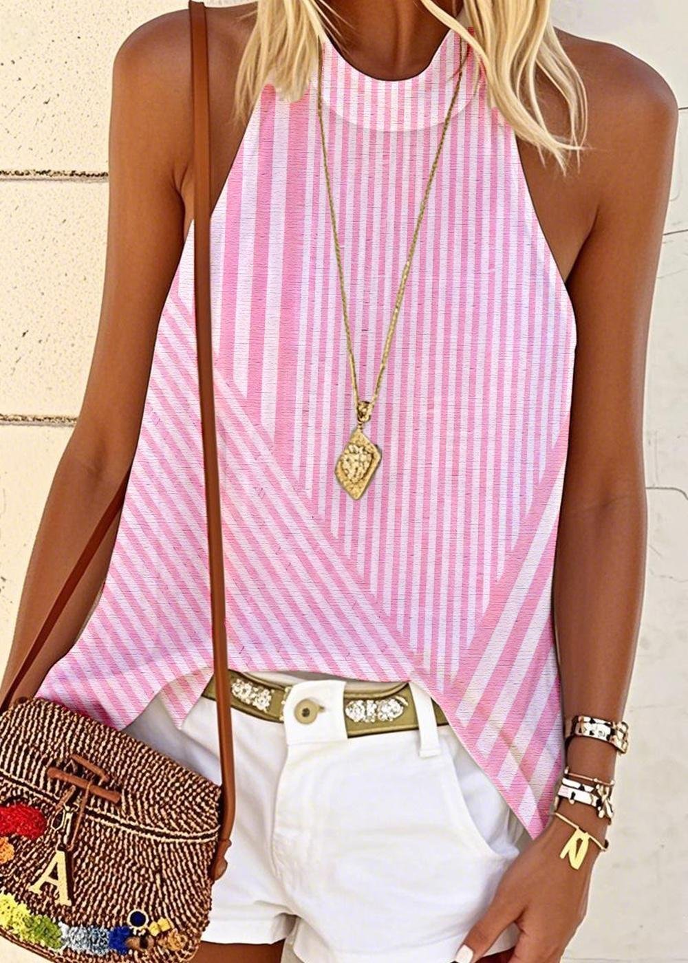 Vintage Striped Halter Sleeveless T-shirt