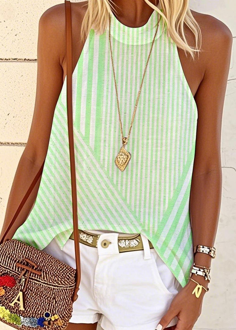 Vintage Striped Halter Sleeveless T-shirt