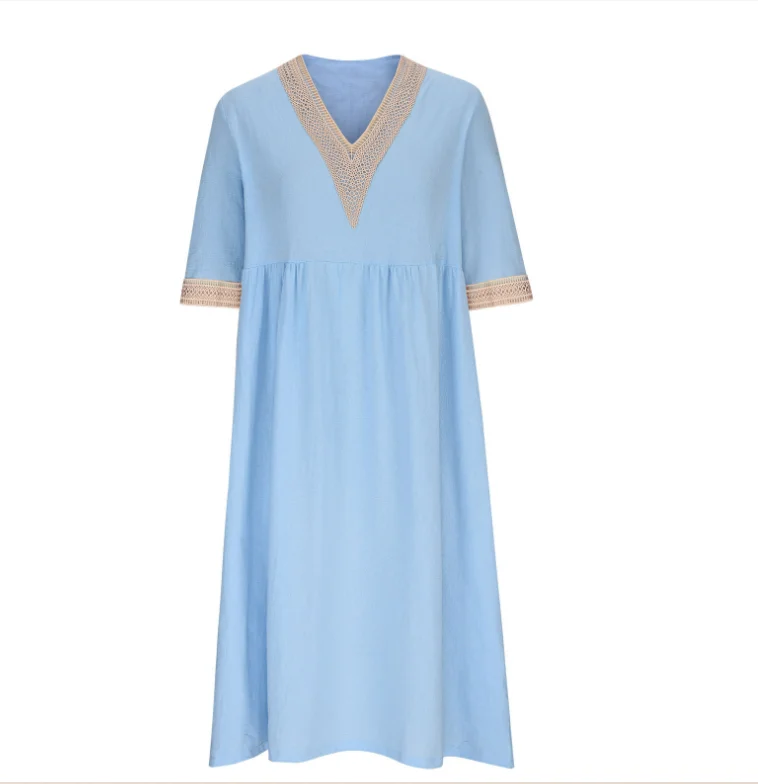 Women Plain V Neck Half Sleeve Comfy Casual Split Joint Maxi Dress