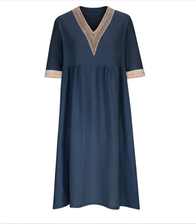 Women Plain V Neck Half Sleeve Comfy Casual Split Joint Maxi Dress