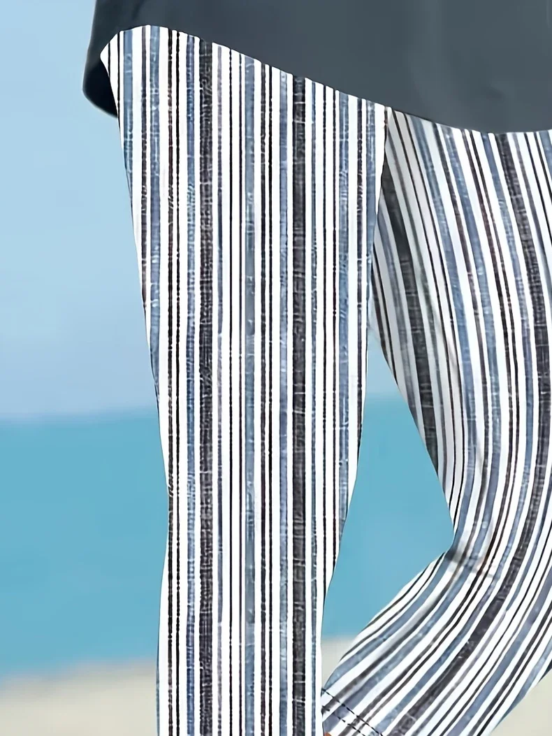 Casual Striped Capris Elastic Waist Printing Pant