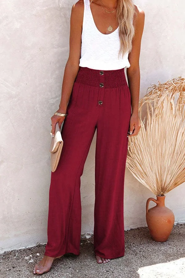 Casual Plain Long Elastic Waist Split Joint Pants