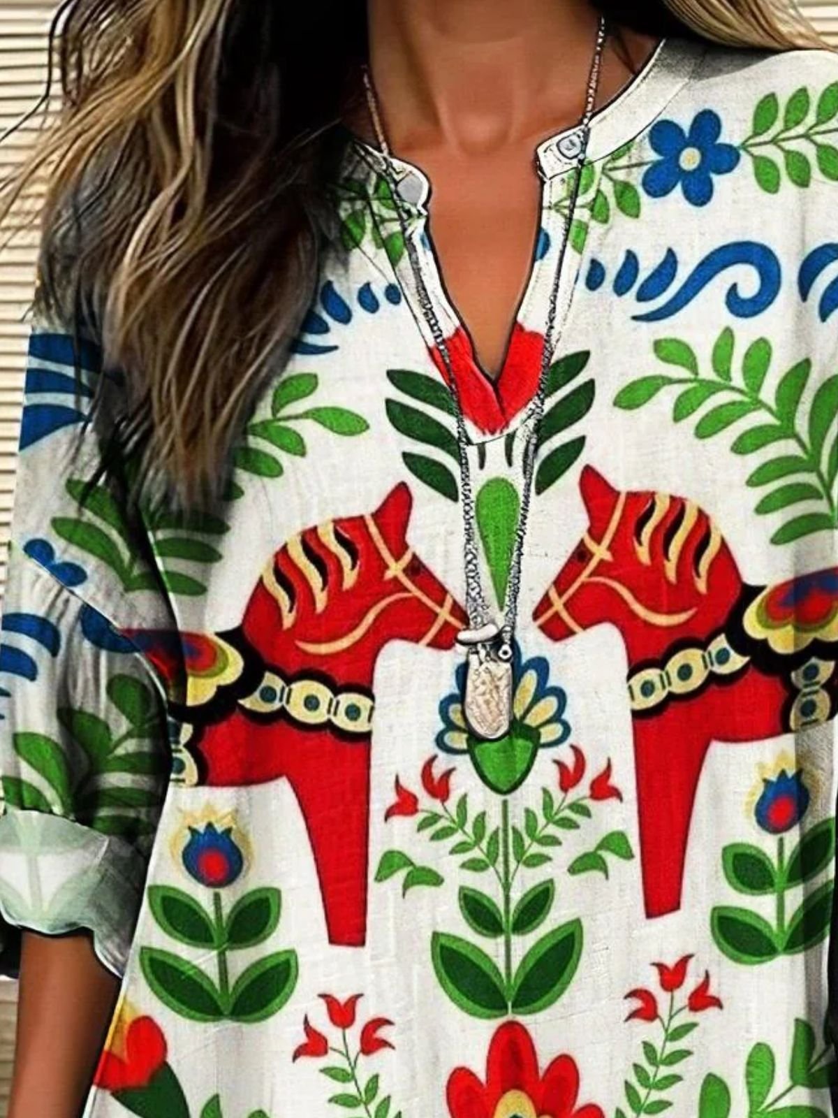 Shawl Collar Long Sleeve Floral Regular Loose Blouse For Women