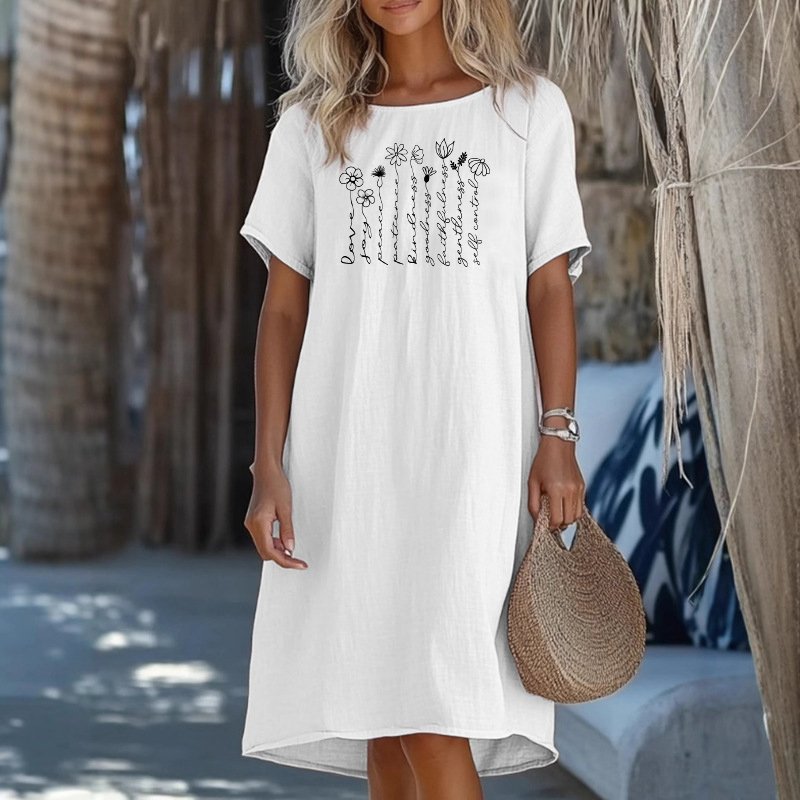 Women Plain Crew Neck Short Sleeve Comfy Casual Midi Dress