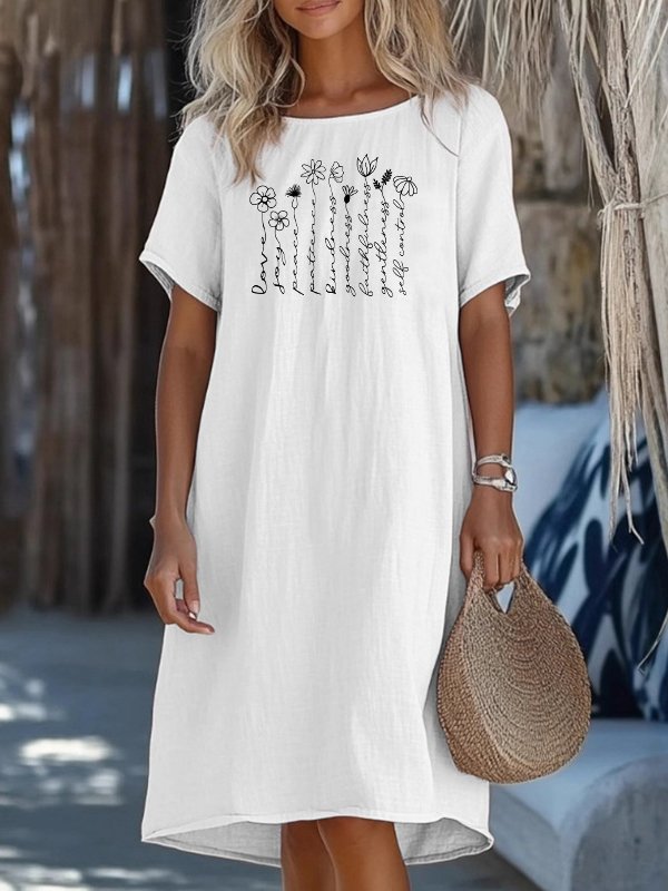 Women Plain Crew Neck Short Sleeve Comfy Casual Midi Dress