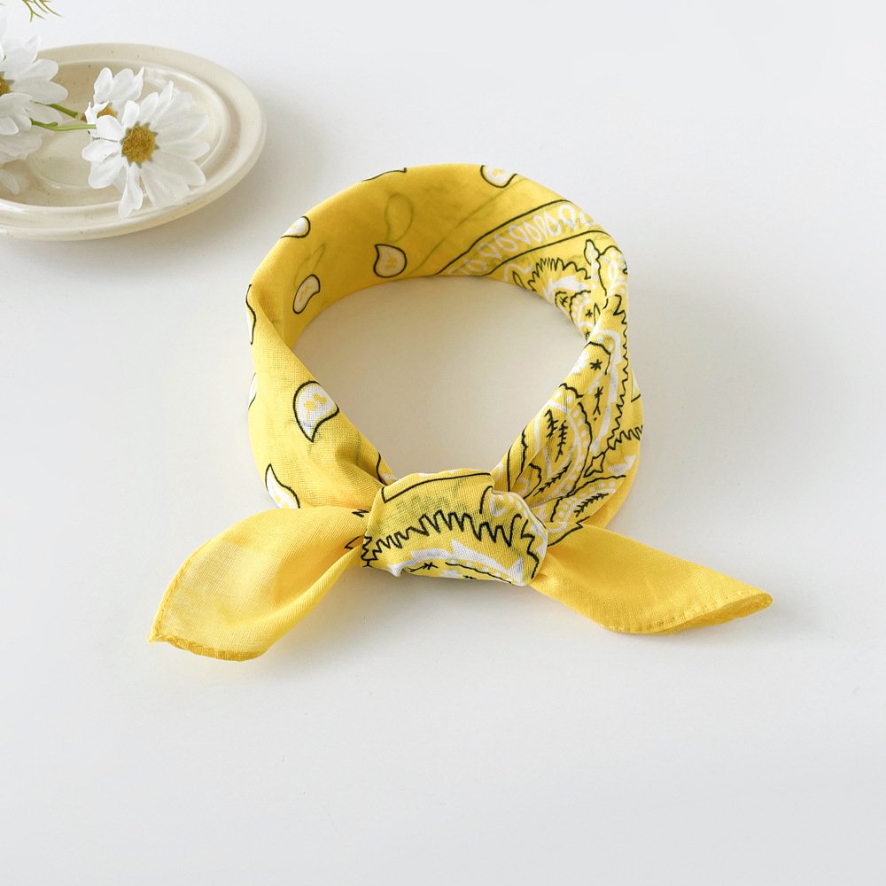 European and American hip-hop silk scarf for women 50cm cotton and linen small square scarf new style niche personality cashew print headscarf waist scarf