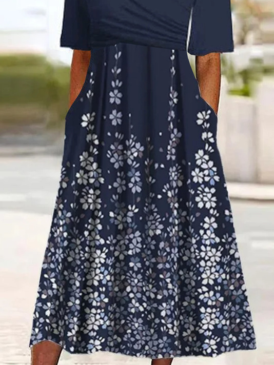 Women Ombre Summer Dress V Neck Short Sleeve A-Line Dress