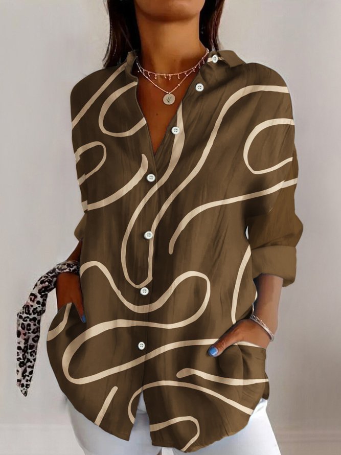 Vintage Geometric Printed Loose Comfy Daily Shirt For Women