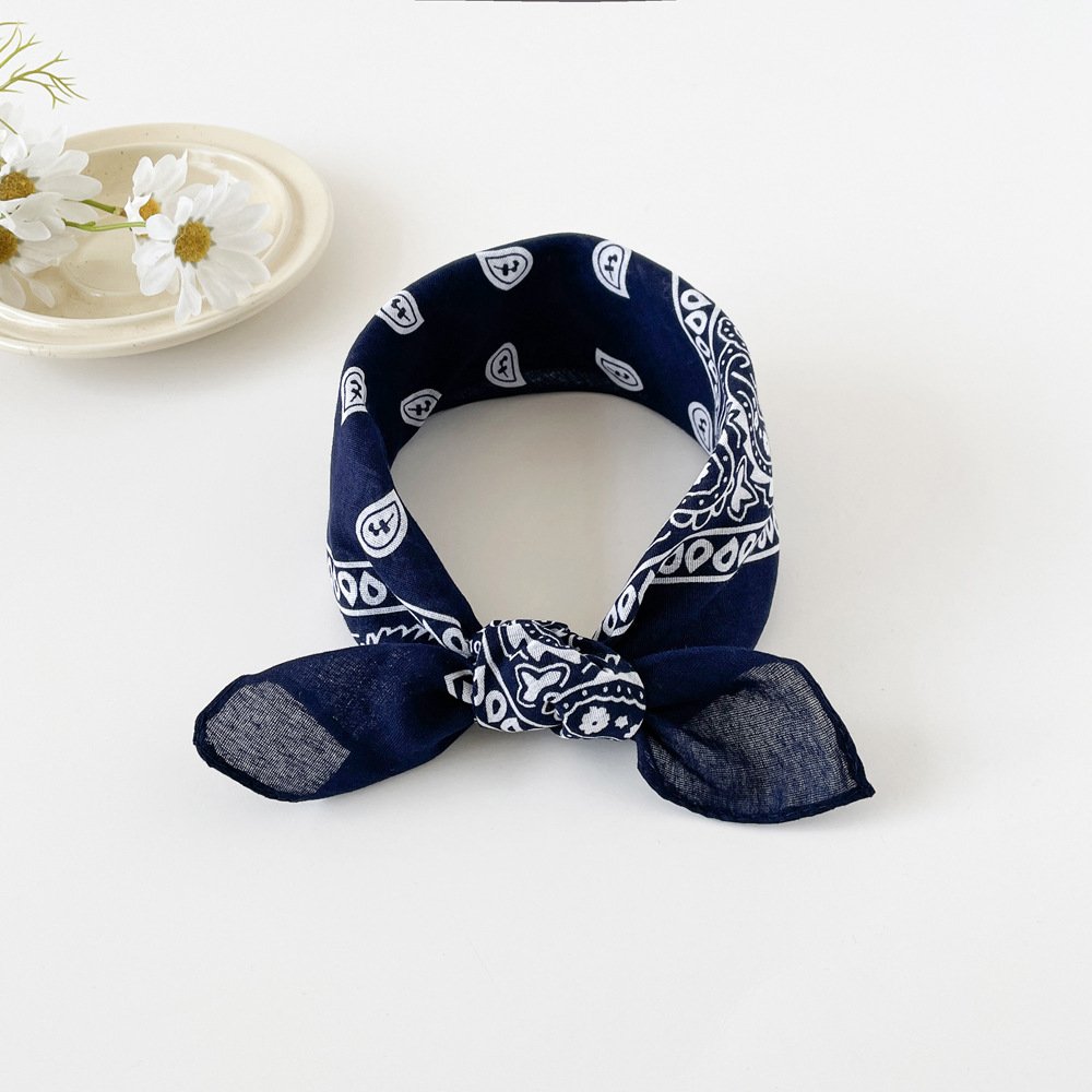 European and American hip-hop silk scarf for women 50cm cotton and linen small square scarf new style niche personality cashew print headscarf waist scarf
