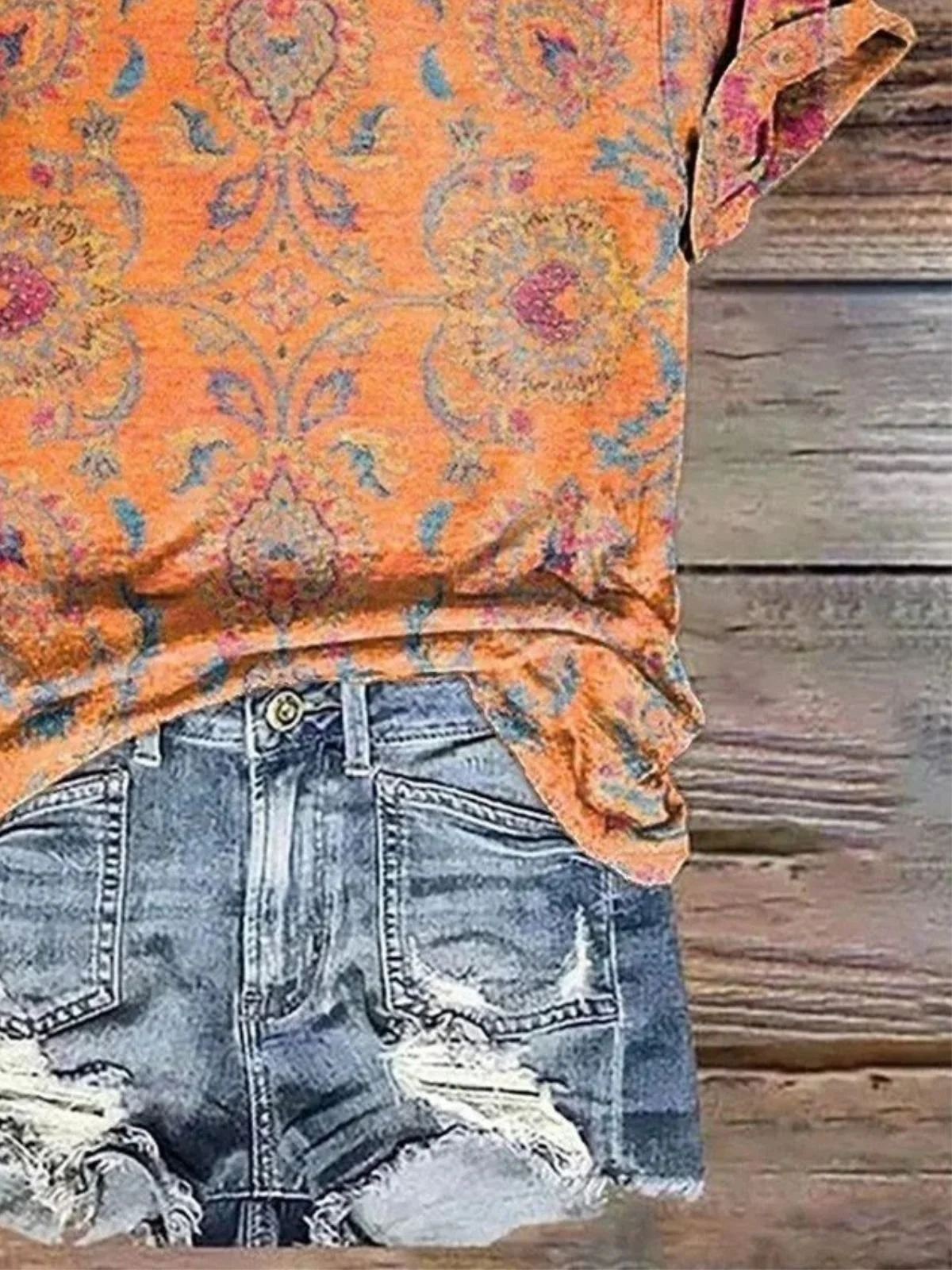 Casual Floral V Neck Short Sleeve T-shirt