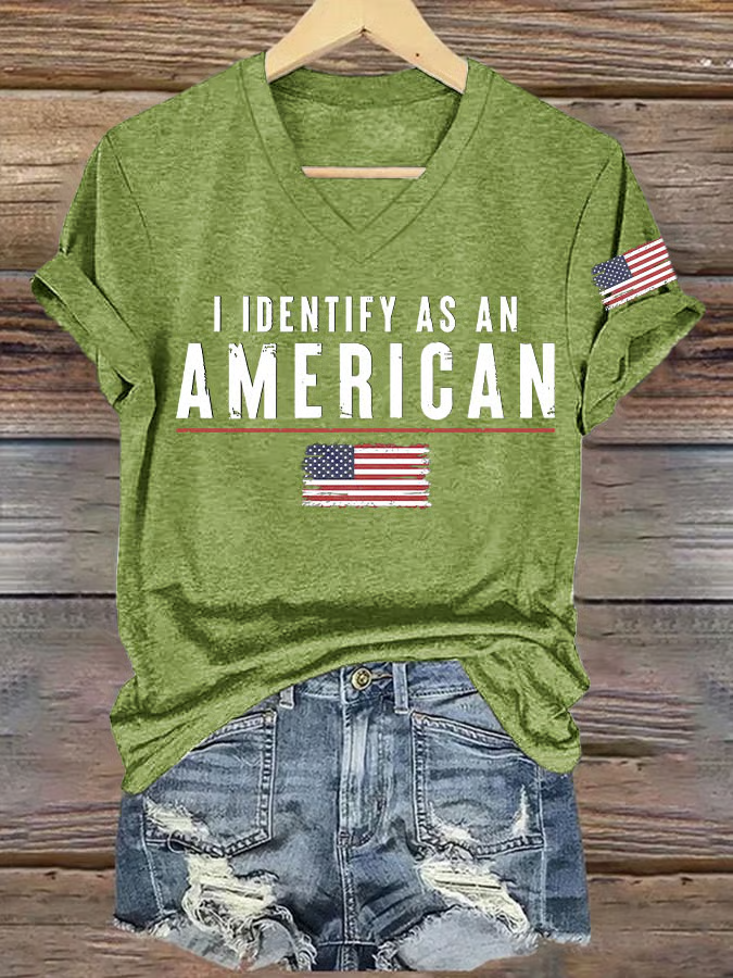 Casual America Flag V Neck Short Sleeve T-shirt