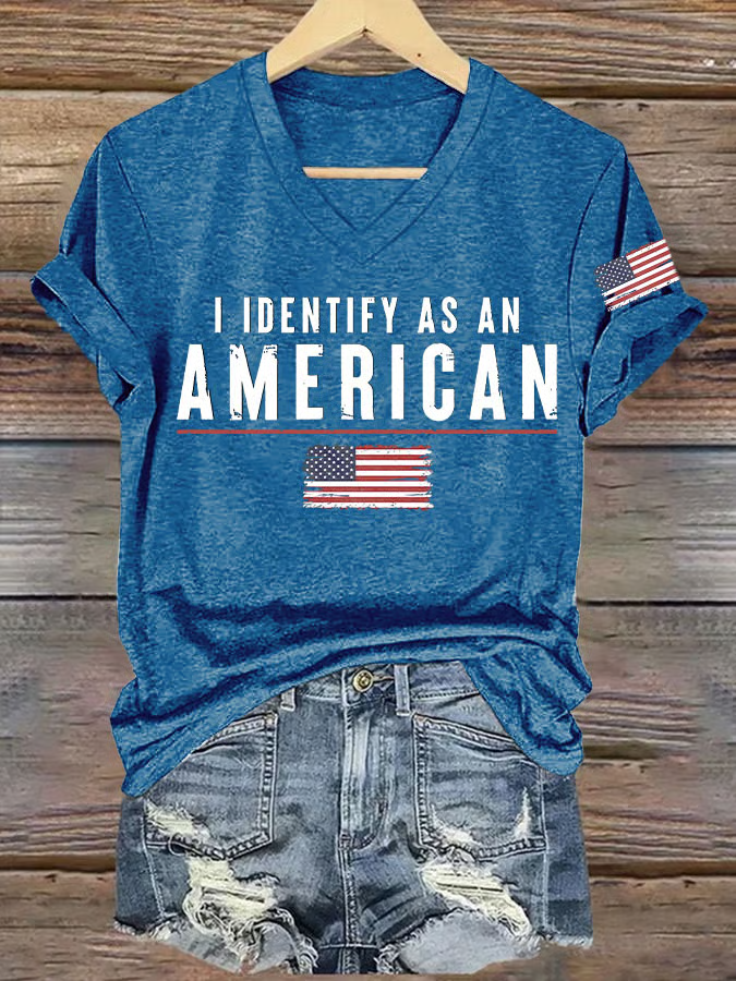 Casual America Flag V Neck Short Sleeve T-shirt