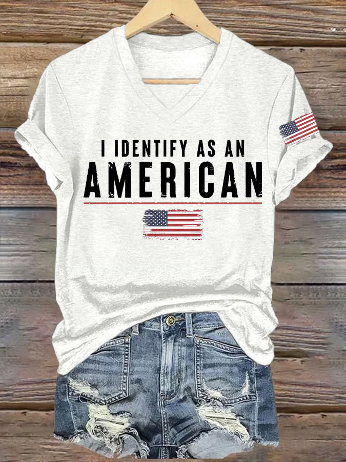 Casual America Flag V Neck Short Sleeve T-shirt