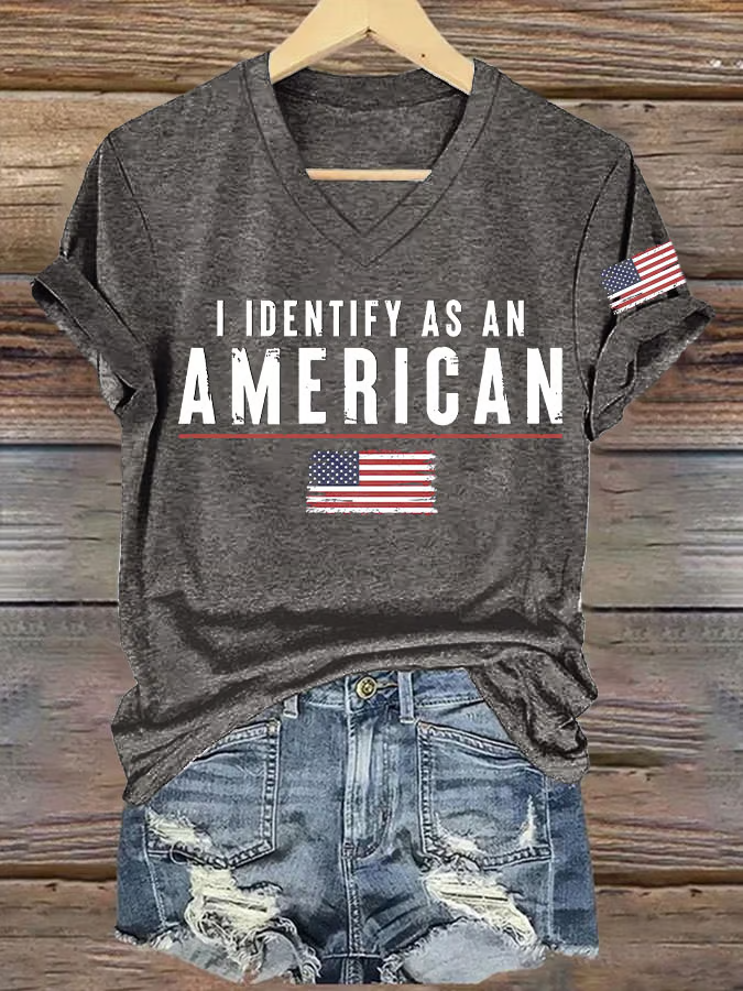 Casual America Flag V Neck Short Sleeve T-shirt
