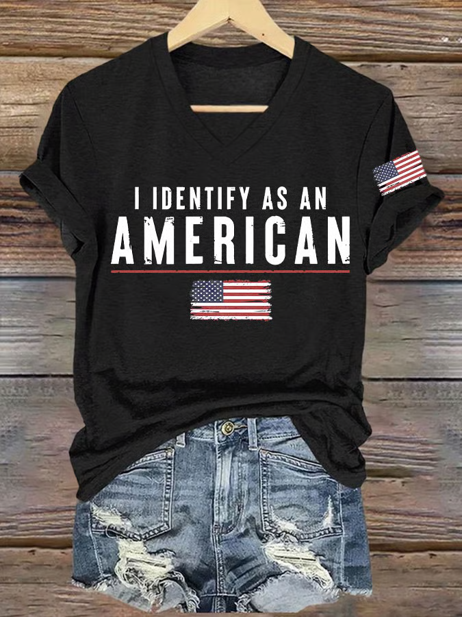 Casual America Flag V Neck Short Sleeve T-shirt