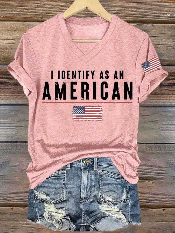 Casual America Flag V Neck Short Sleeve T-shirt