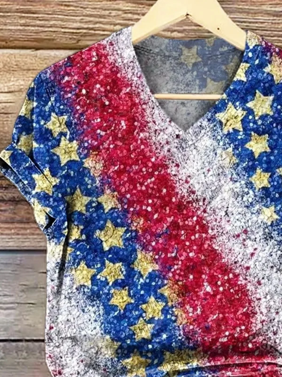 Casual America Flag V Neck Short Sleeve T-shirt