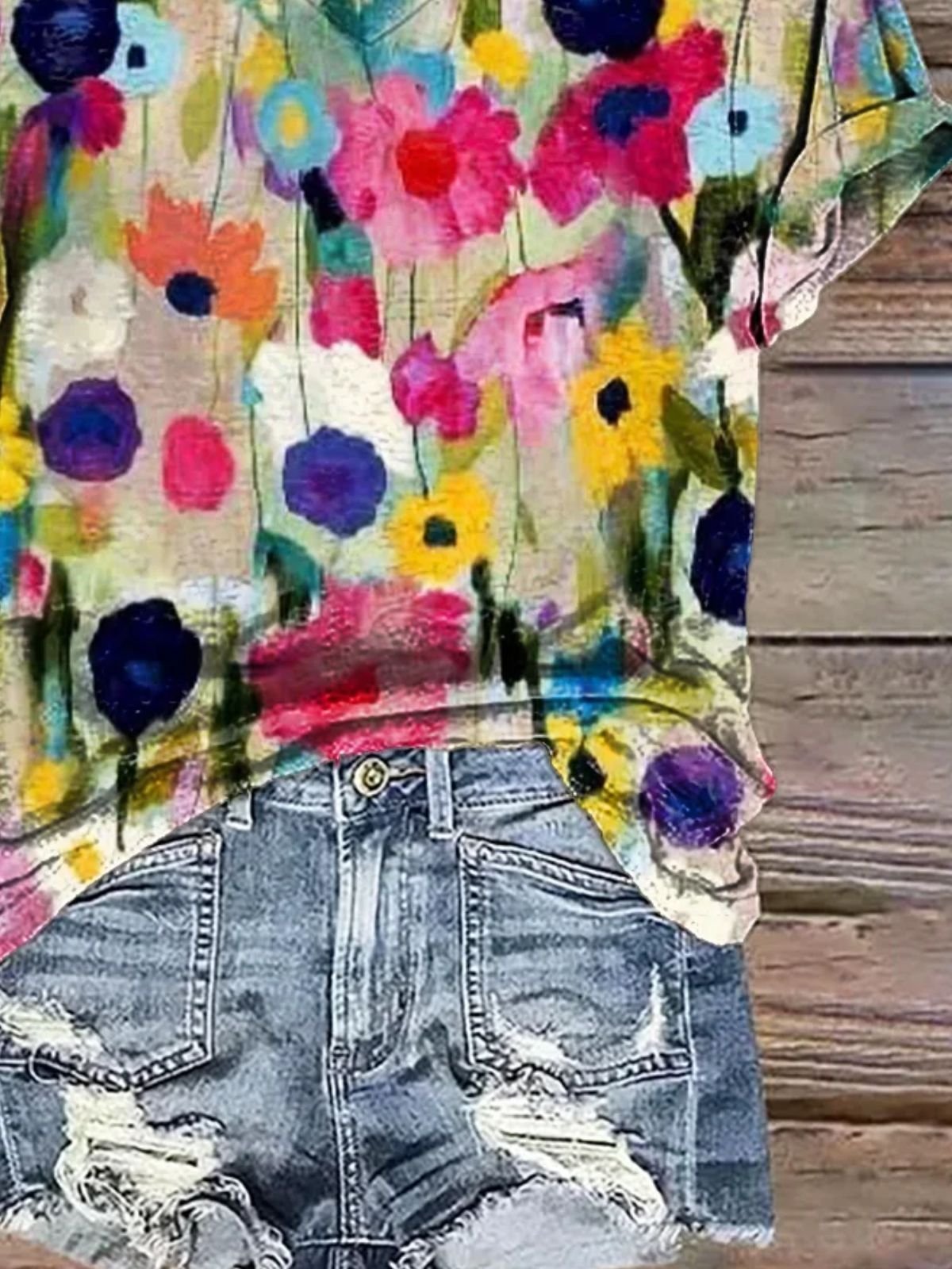 Casual Floral V Neck Short Sleeve T-shirt