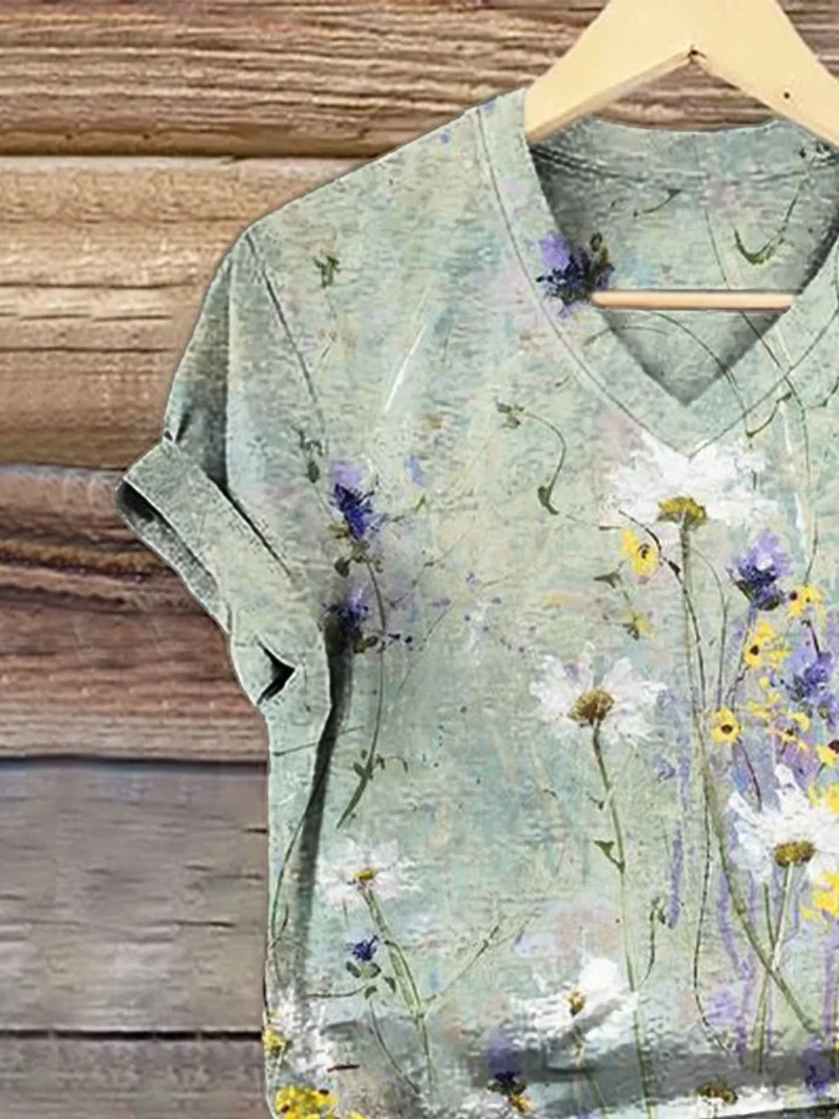 Casual Floral V Neck Short Sleeve T-shirt