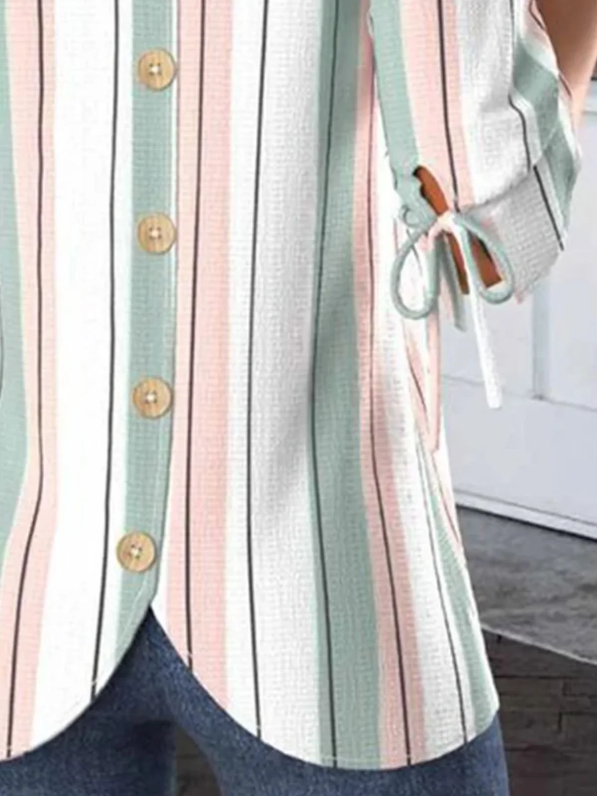 Crew Neck Balloon Sleeve Half Sleeve Striped Regular Micro-Elasticity Regular Fit Blouse For Women