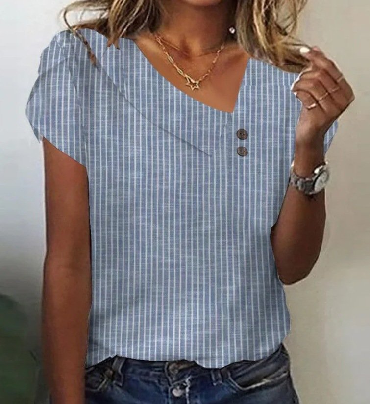 Casual Striped Asymmetrical Short Sleeve T-shirt