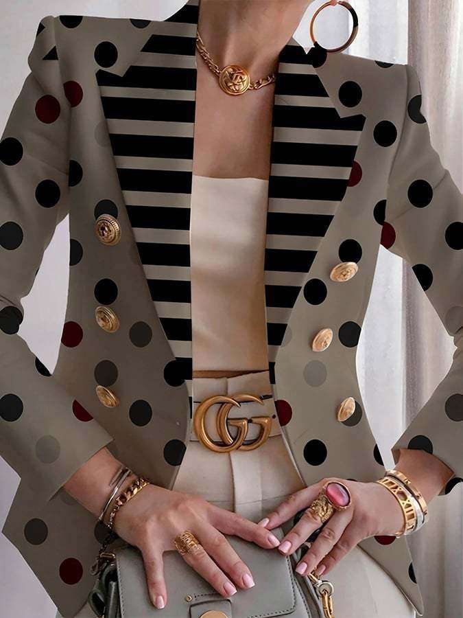 Women Geometric Spring/Fall Outerwear Vintage Printing Long Sleeve Regular Blazer