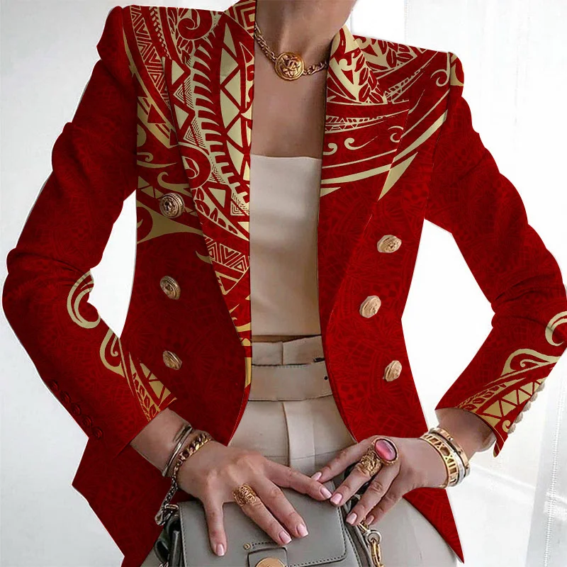 Women Geometric Spring/Fall Outerwear Vintage Printing Long Sleeve Regular Blazer