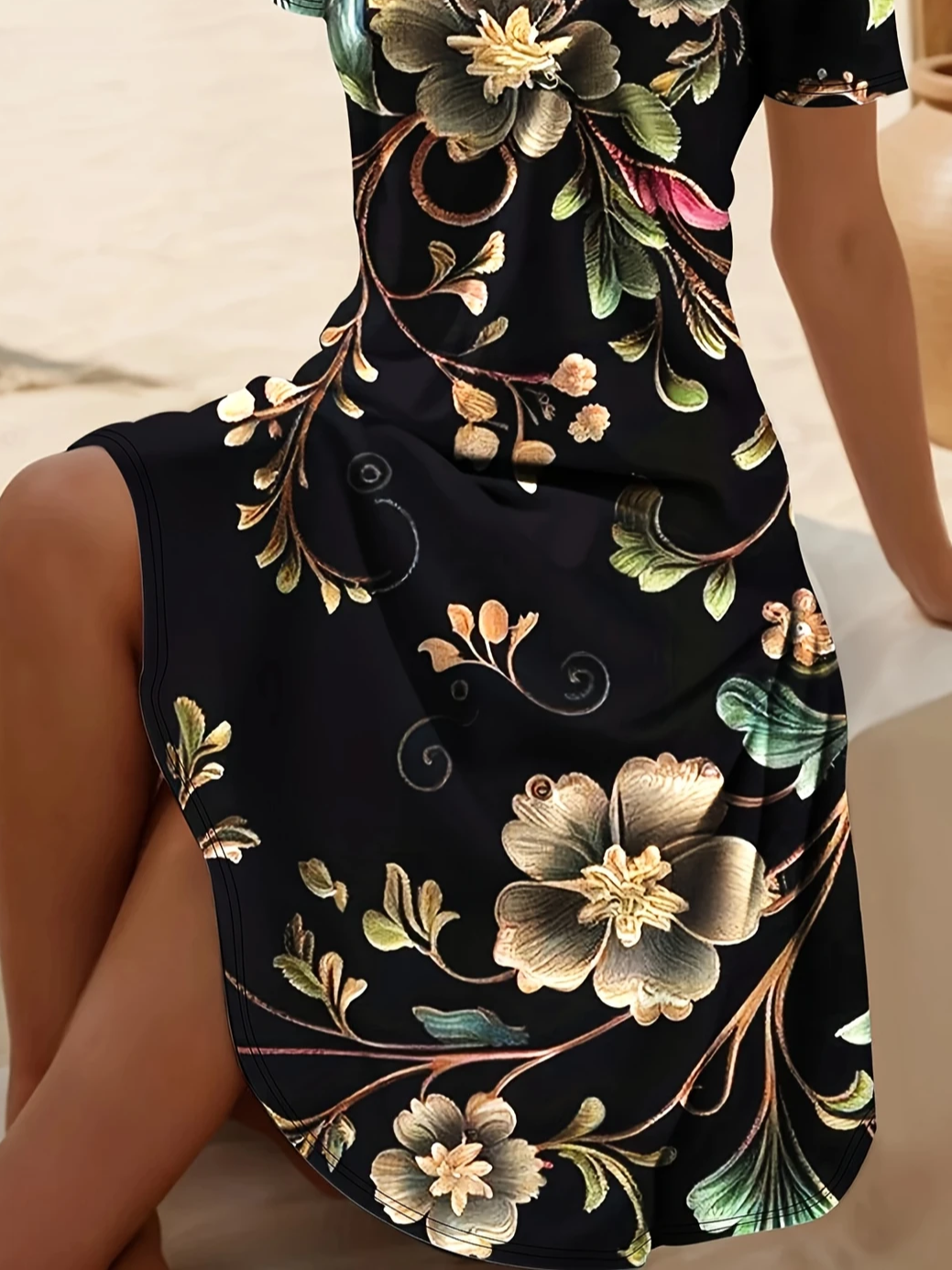 Women Floral Summer Dress V Neck Short Sleeve Fit & Flare Dress A-Line Dress