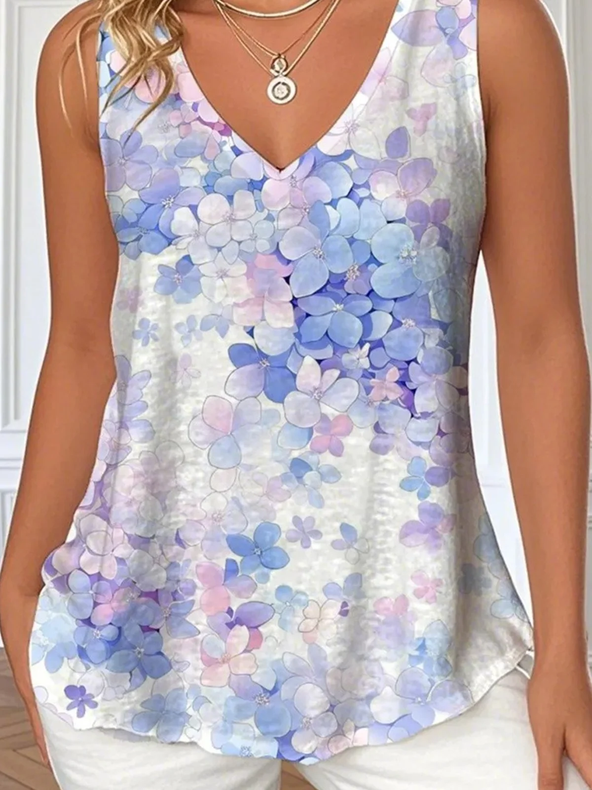 Casual V Neck Floral Tank Top