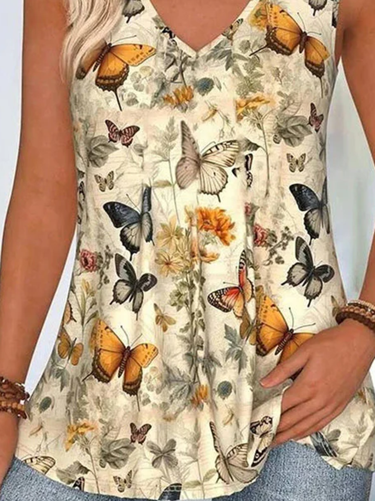 Casual V Neck Floral Tank Top