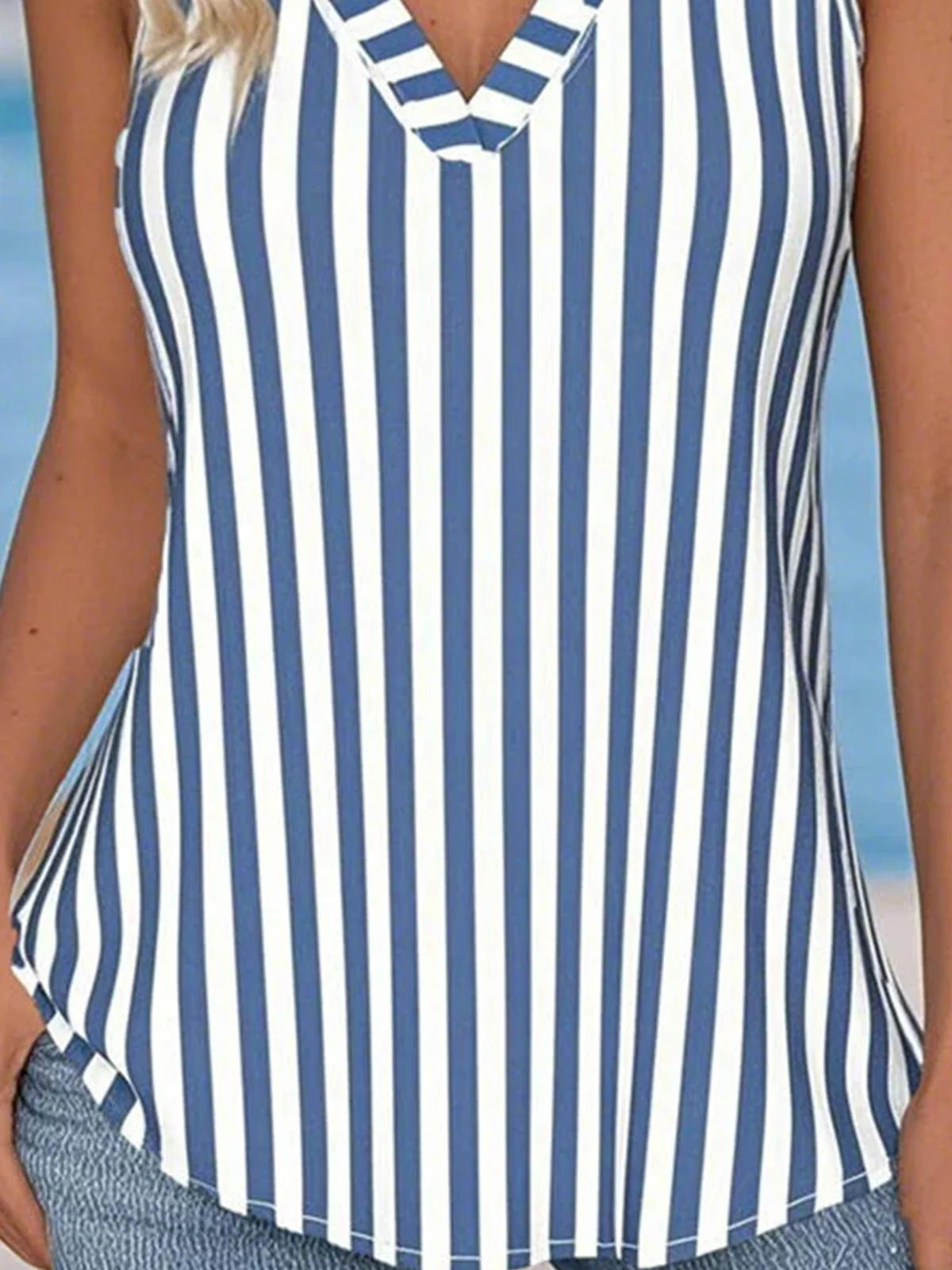 Casual V Neck Striped Tank Top