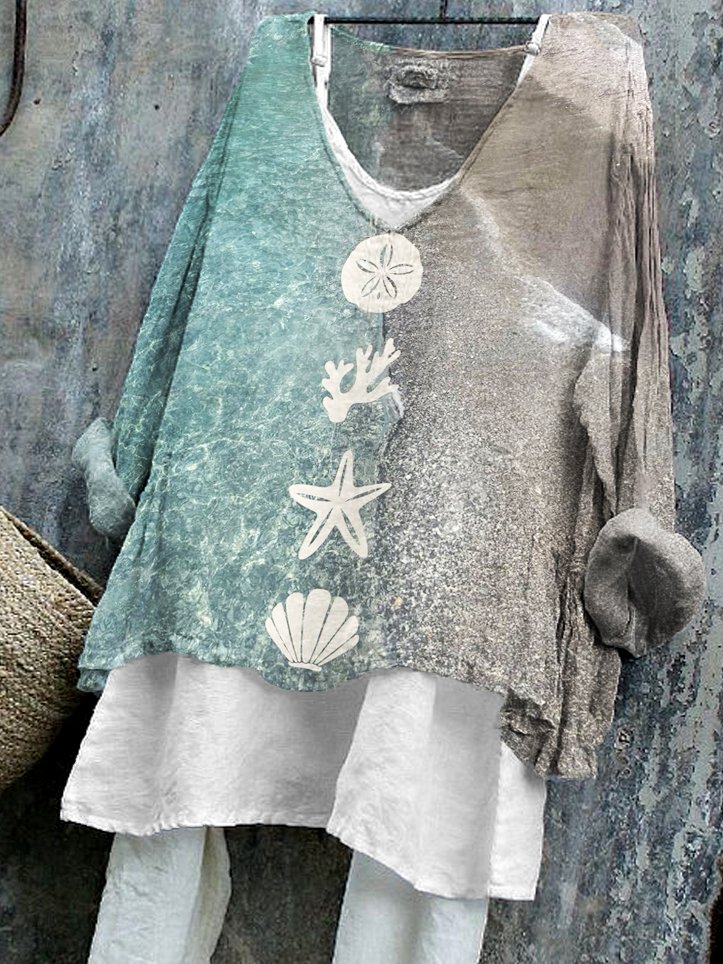 V Neck Long Sleeve Floral Regular Micro-Elasticity Regular Fit Shirt For Women