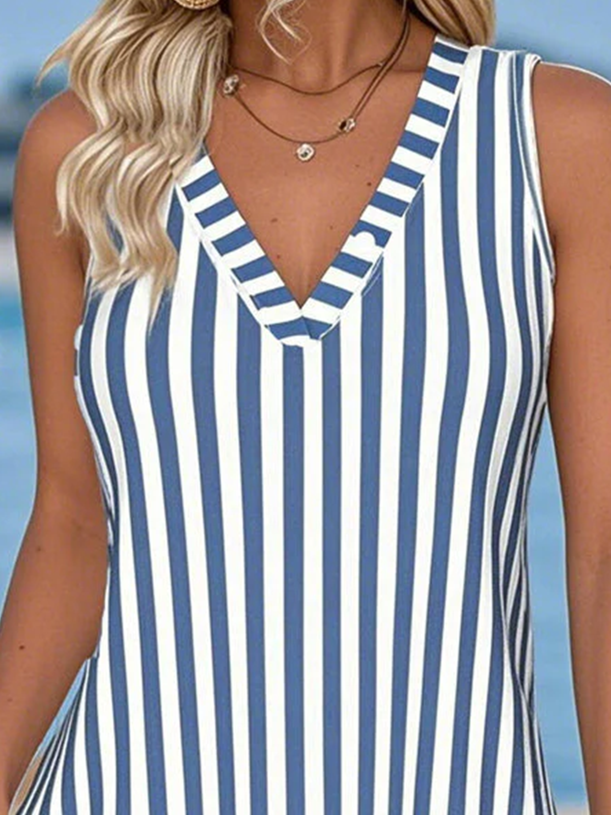 Casual V Neck Striped Tank Top