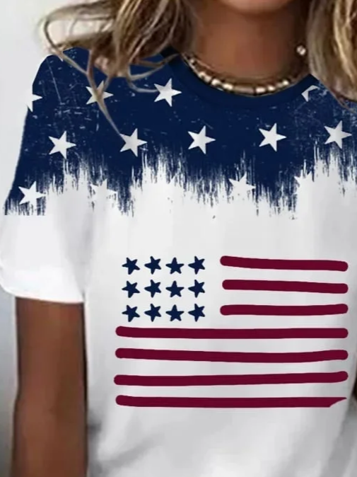 Casual Independence Day (Flag) Crew Neck Short Sleeve T-shirt