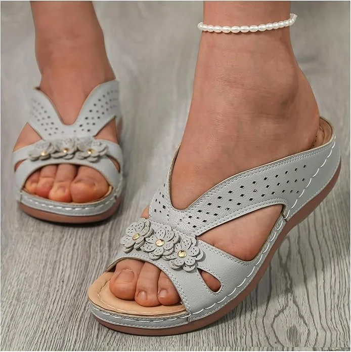 Vintage Plain Slip On Block Heel Slide Sandals