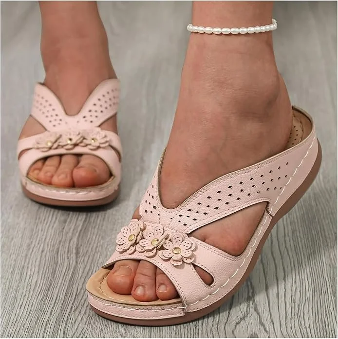 Vintage Plain Slip On Block Heel Slide Sandals