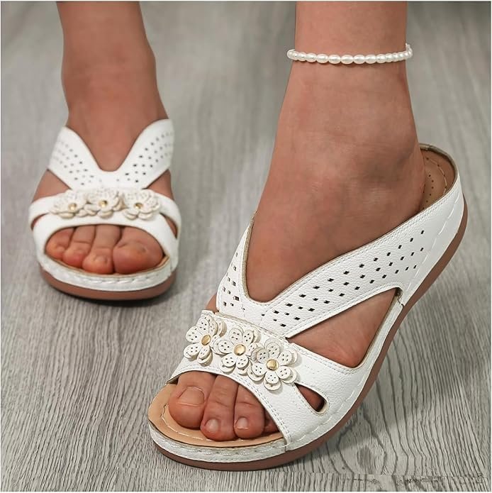 Vintage Plain Slip On Block Heel Slide Sandals