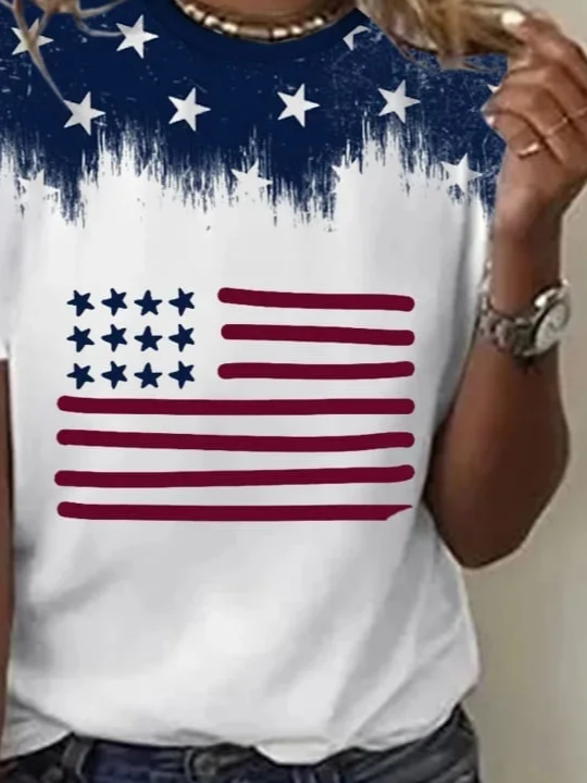 Casual Independence Day (Flag) Crew Neck Short Sleeve T-shirt