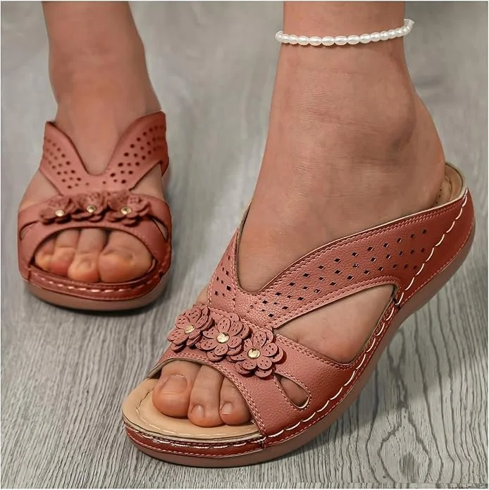 Vintage Plain Slip On Block Heel Slide Sandals