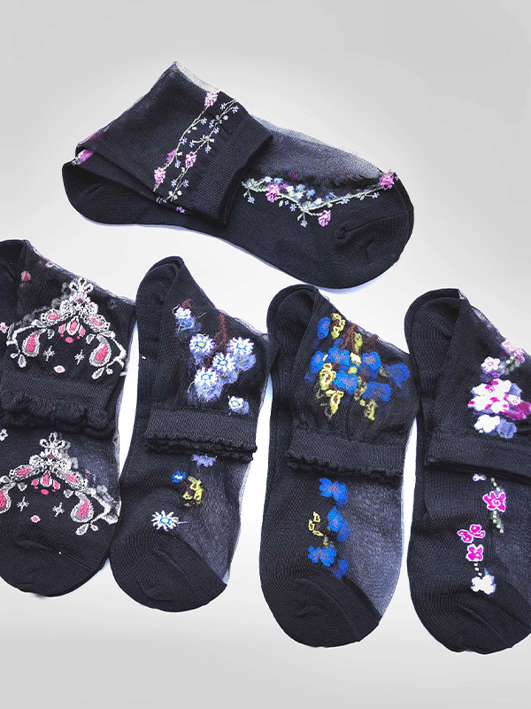 Hot Sale Women's Medium Tube Crystal Stockings Spring And Summer Thin Embroidered Glass Silk Women's Stockings Middle-aged And Elderly Non-slip Socks