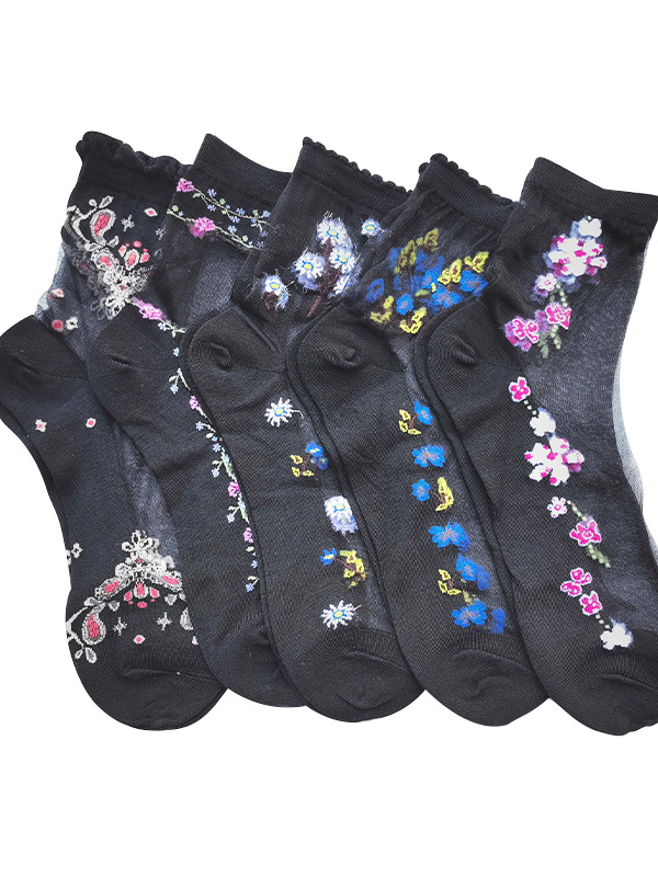 Hot Sale Women's Medium Tube Crystal Stockings Spring And Summer Thin Embroidered Glass Silk Women's Stockings Middle-aged And Elderly Non-slip Socks